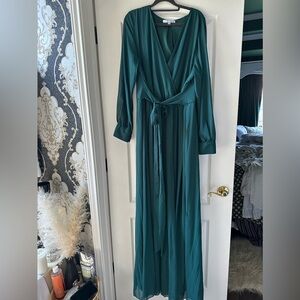 teal green maxi chiffon wrap effect dress